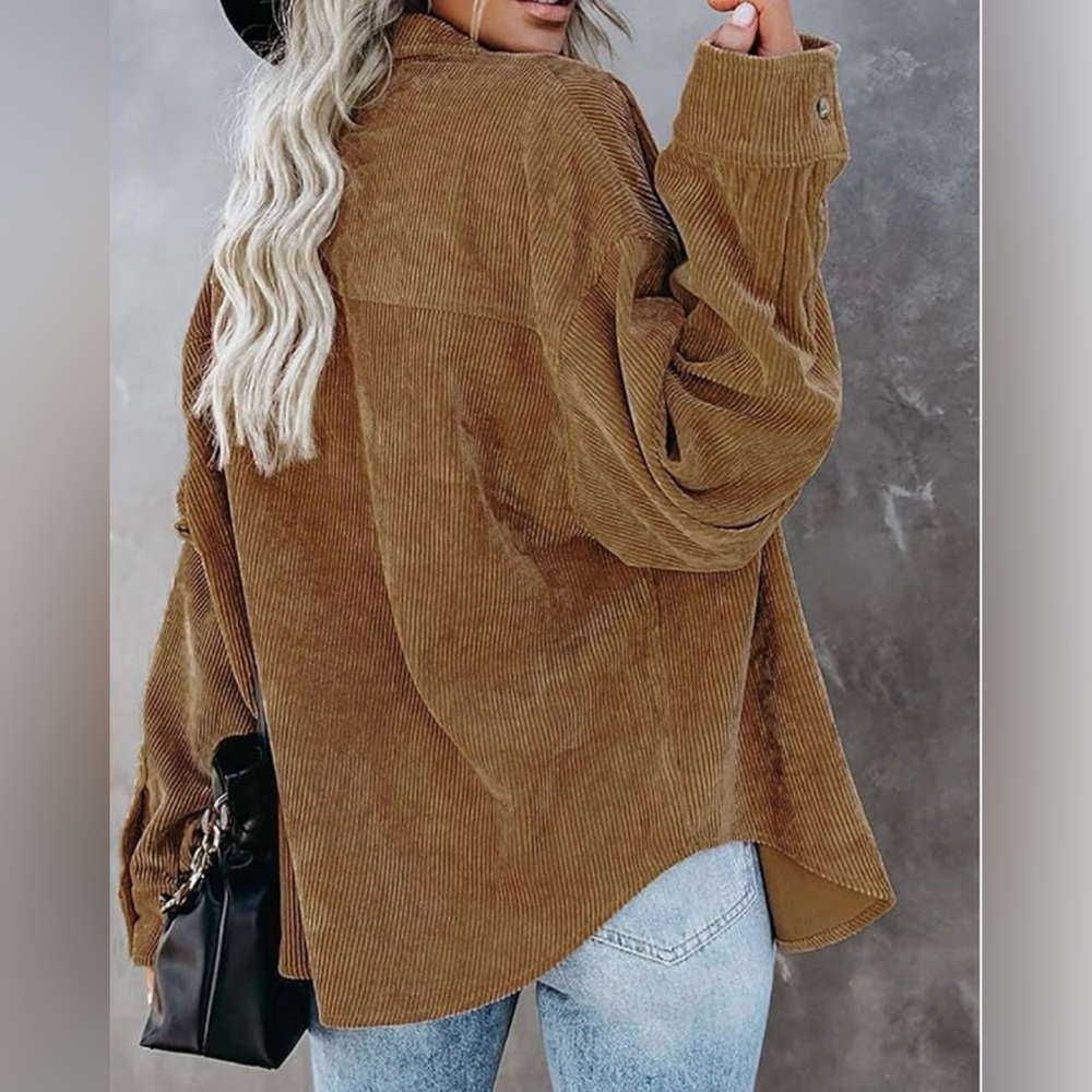 Brown Oversized Corduroy Button-Up Shirt - Picture 2 of 6